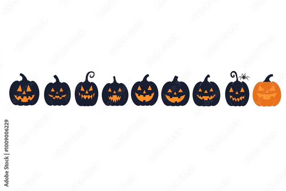 Separator Border illustration line of cute jack o lanterns, evil pumpkin, trick or treat pattern for Halloween day concept of autumn season
Separator Border illustration line of cute jack o lanterns, evil pumpkin, trick or treat pattern for Halloween day concept of autumn season