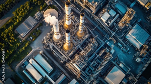 Bird's-eye perspective of an expansive electrical energy plant, showcasing its size and complexity, perfect for industrial background banners.