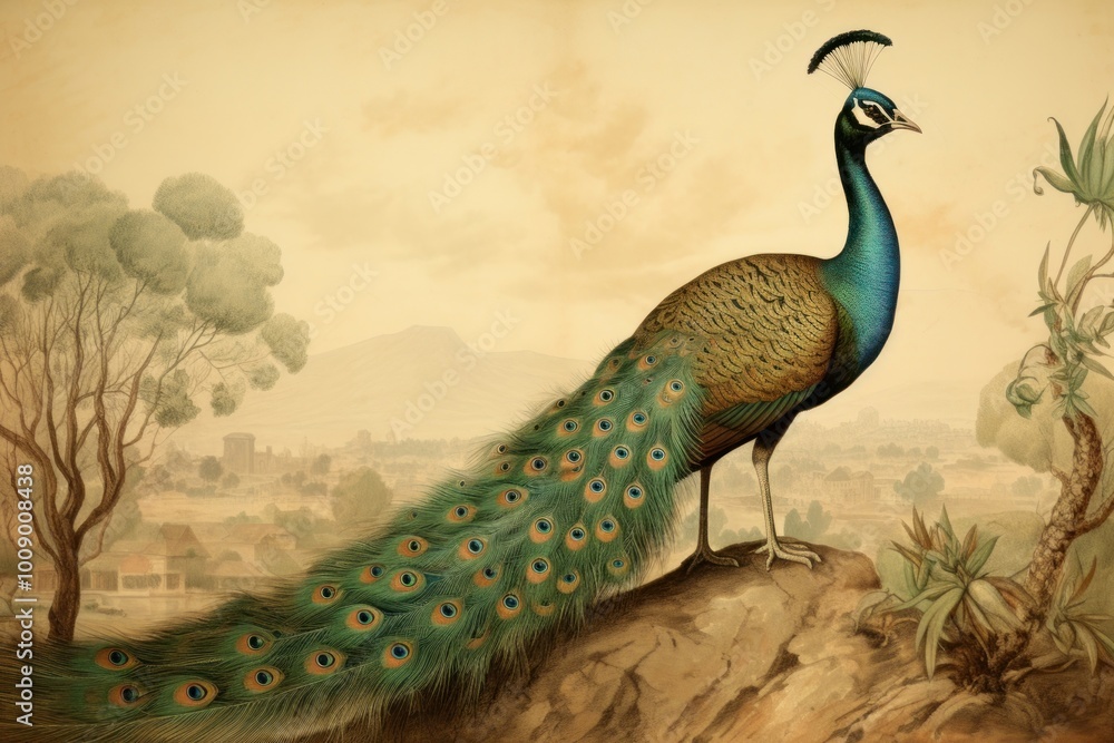 Fototapeta premium Peacock painting animal bird.