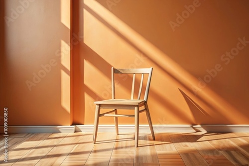 Wooden Chairs in a Room with Pastel Orange Walls and Sunlight Streaming Through