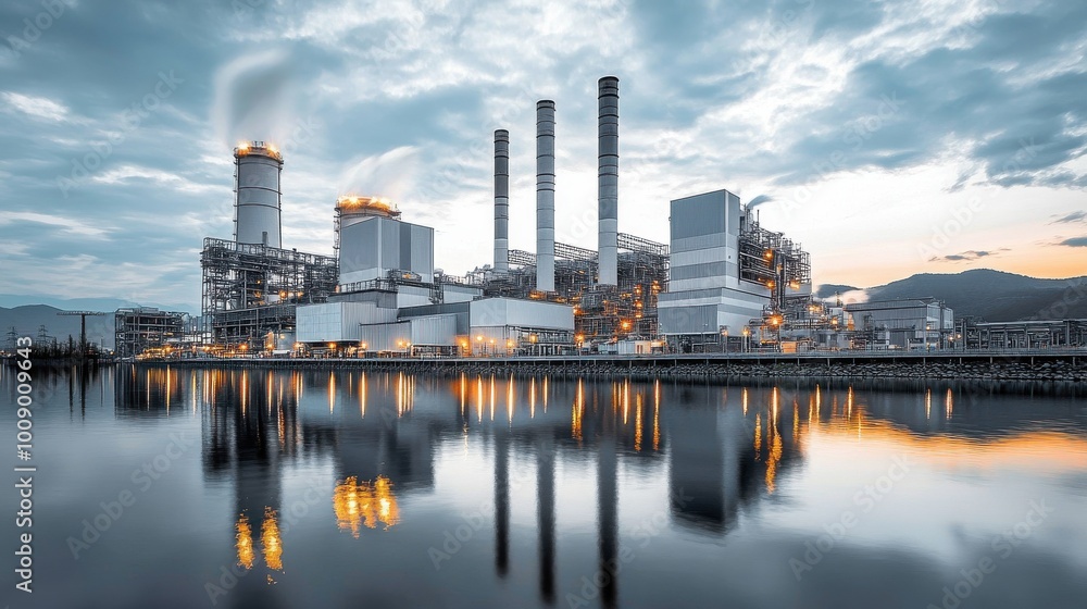 Industrial-scale electrical energy plant with large generators, cooling towers, and vast infrastructure, exemplifying modern energy production. Industrial-scale electrical energy plant with large generators, cooling towers, and vast infrastructure, exemplifying modern energy production.