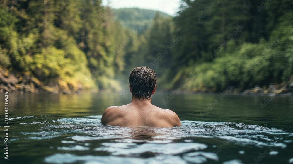 Serene Man Swimming in Lake Serene Man Swimming in Lake