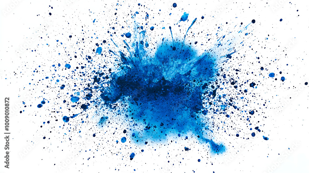 Collection of small ink blue splats on full white background background Collection of small ink blue splats on full white background background