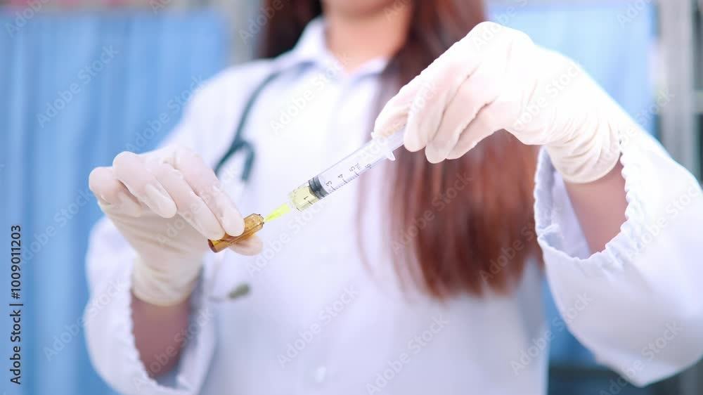 a person in a medical uniform and gloves is carefully filling a syringe with medication, likely for administration to a patient. a person in a medical uniform and gloves is carefully filling a syringe with medication, likely for administration to a patient.