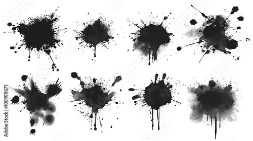 Obraz na płótnie Collection of small black ink splats on full white background background w salonie