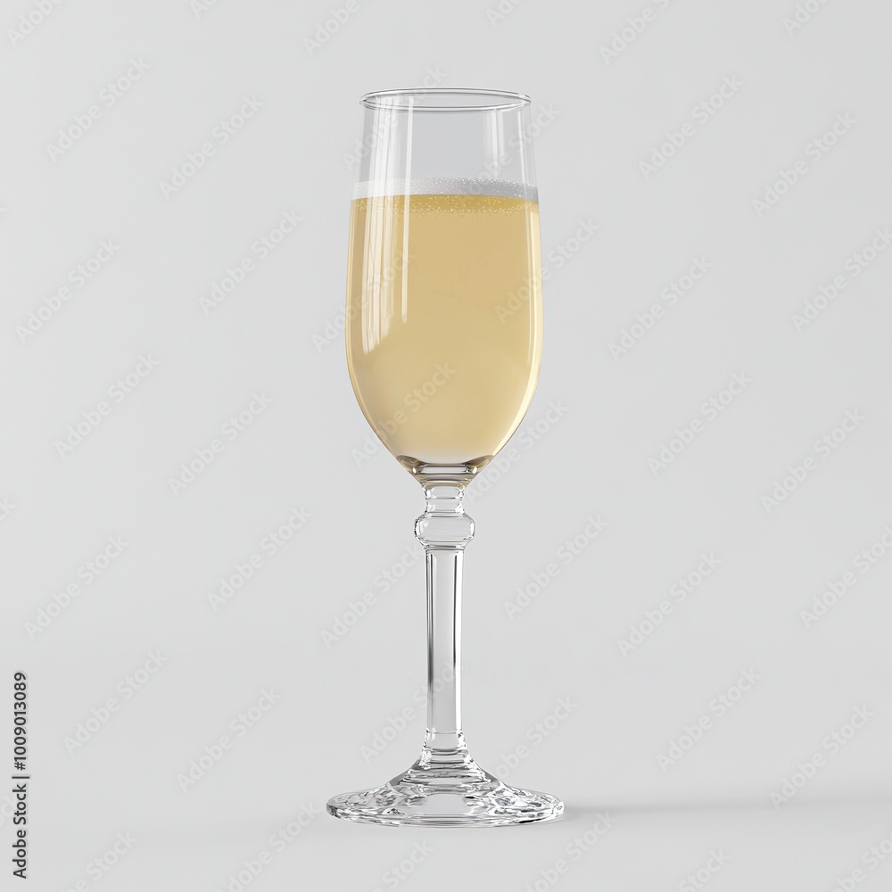 A clear glass flute filled with sparkling beverage, likely champagne or a similar drink. A clear glass flute filled with sparkling beverage, likely champagne or a similar drink.
