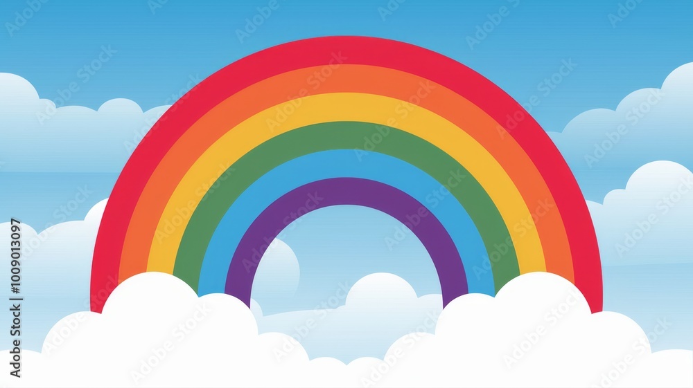 Vibrant Cartoon Rainbow amidst Clouds Vibrant Cartoon Rainbow amidst Clouds