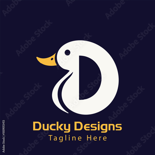 Minimal and simple creative negative space duck animal logo design, goose logo illustration. Swan logo, cute duck cut out silhouette