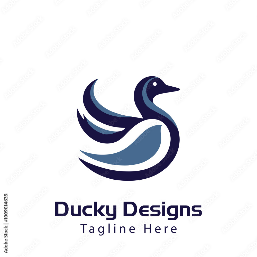 Obraz premium Minimal and simple creative negative space duck animal logo design, goose logo illustration. Swan logo, cute duck cut out silhouette