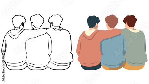 Friends Sitting Together Illustration.