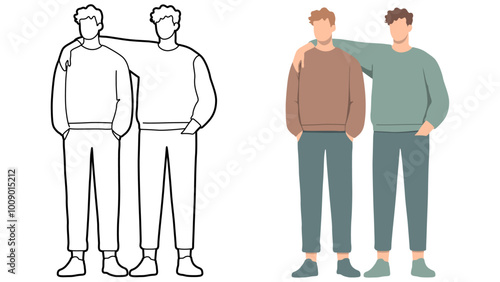 Man Friends Together Illustration.