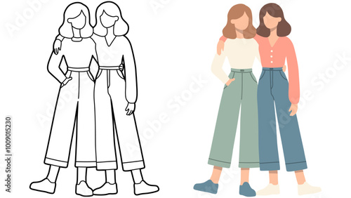 Girl Friends Together Illustration.