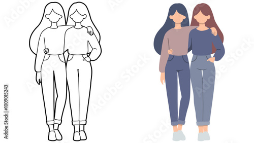 Girl Friends Together Illustration.