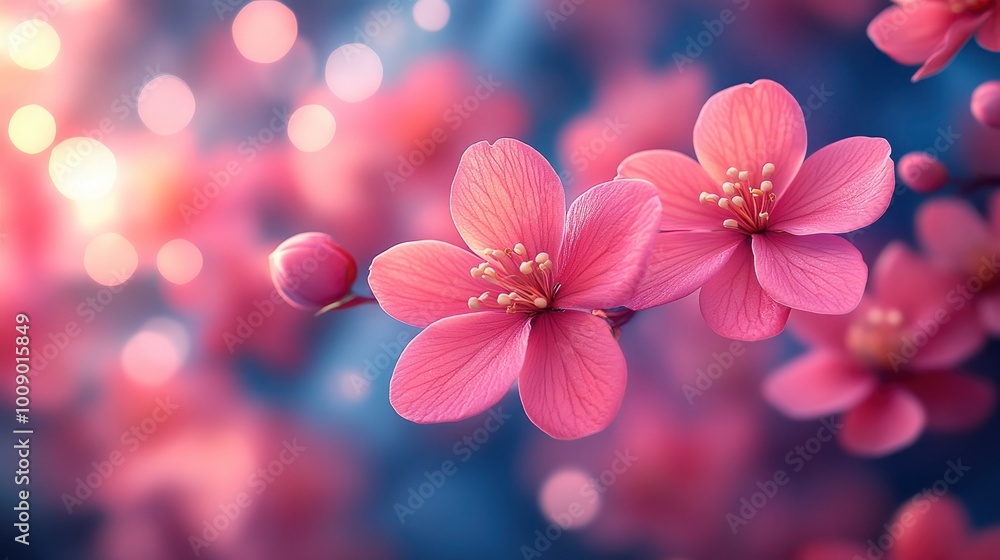 Pink Cherry Blossoms in Bloom with Bokeh Background Pink Cherry Blossoms in Bloom with Bokeh Background