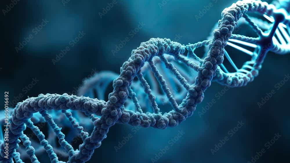 a 3D representation of a double helix DNA structure against a soft-focus blue background. It highlights the complexity of genetic material, ideal for educational and scientific content. a 3D representation of a double helix DNA structure against a soft-focus blue background. It highlights the complexity of genetic material, ideal for educational and scientific content.