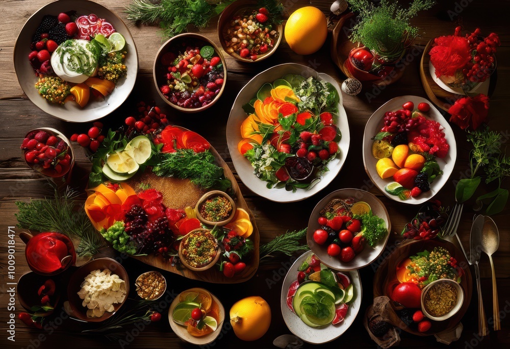 colorful artistic food arrangements displayed unique textured tabletop eye catching culinary presentation, appetizer, banquet, berry, decoration, dining colorful artistic food arrangements displayed unique textured tabletop eye catching culinary presentation, appetizer, banquet, berry, decoration, dining