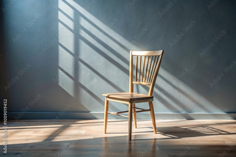 Wooden Chairs in a Sunlit Room with Grey Walls Wooden Chairs in a Sunlit Room with Grey Walls