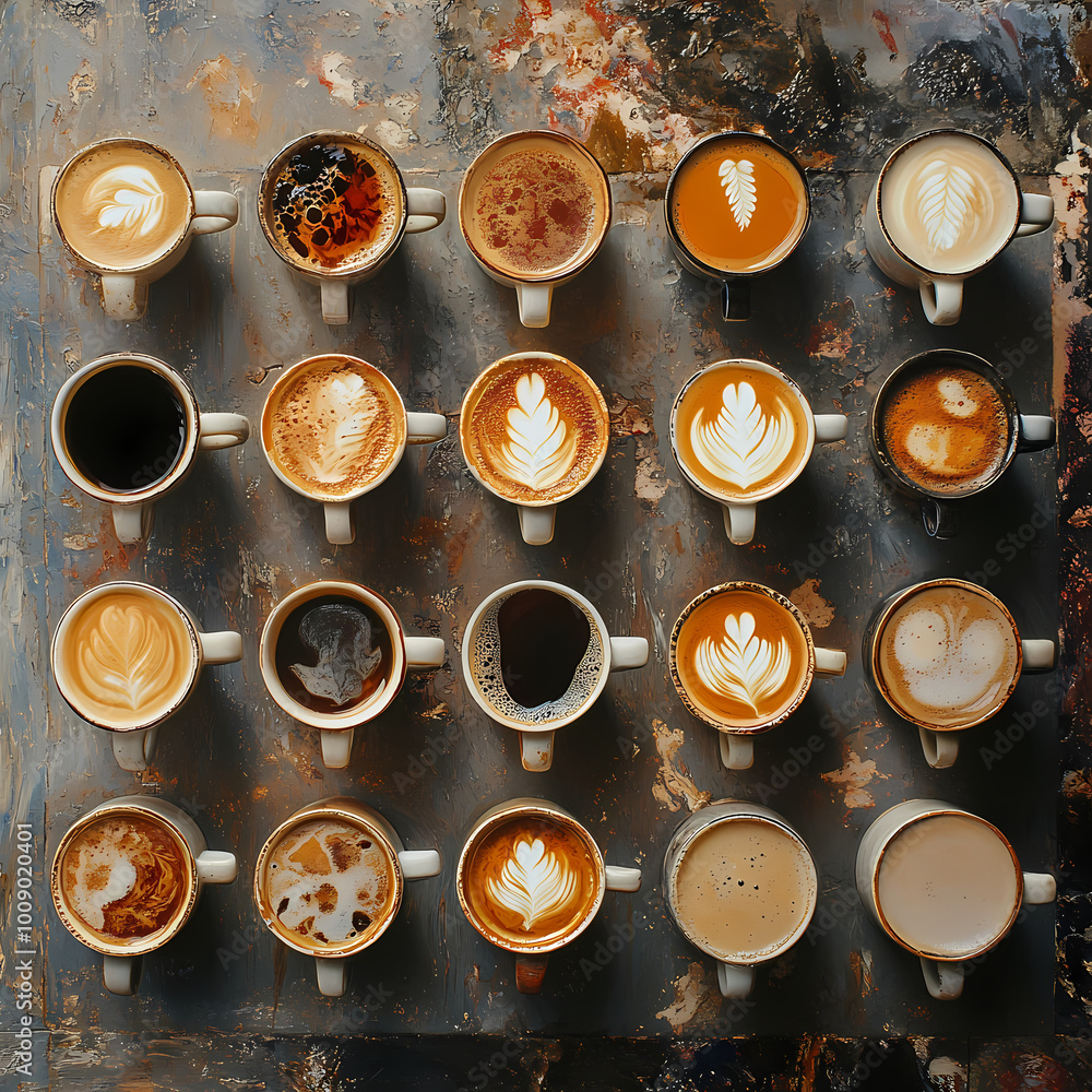 A cup of coffee is placed on a wooden table. A cup of coffee is placed on a wooden table.