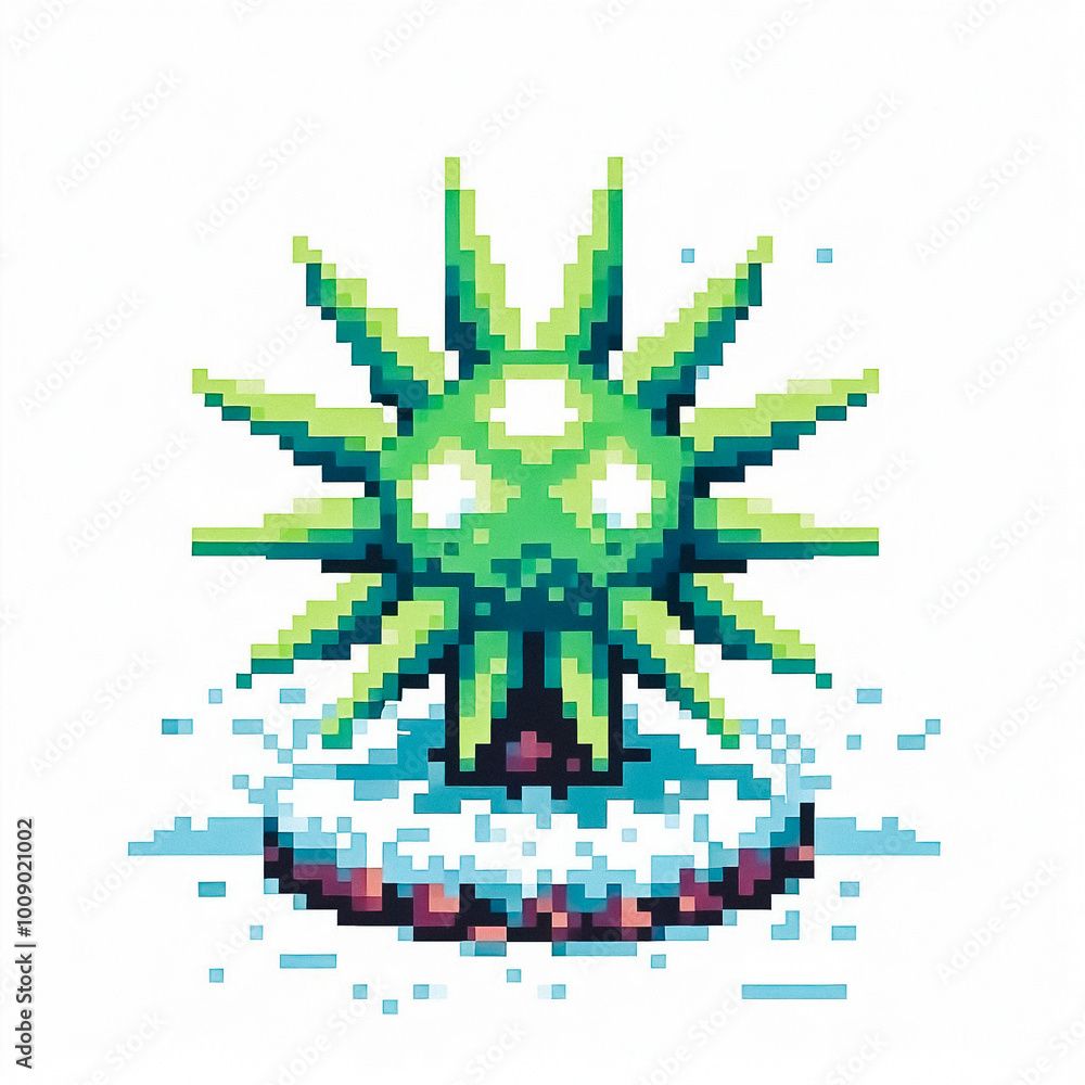 Fototapeta premium Illustration against light background with space for text, pixel art style