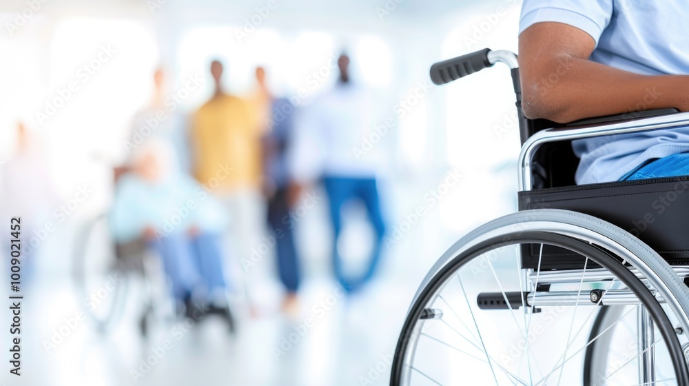 Close-up of a person in a wheelchair in a bright setting. Accessibility support and inclusion in modern spaces. Close-up of a person in a wheelchair in a bright setting. Accessibility support and inclusion in modern spaces.