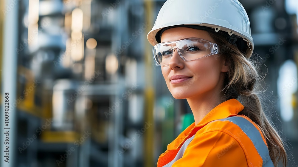 A female engineer wearing a hard hat and safety glasses stands confidently at an industrial facility, representing professionalism, safety, and expertise in engineering. A female engineer wearing a hard hat and safety glasses stands confidently at an industrial facility, representing professionalism, safety, and expertise in engineering.