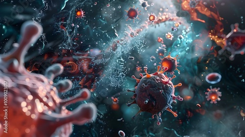Nanobots Fighting Viral Infection in Bloodstream with Pinpoint Accuracy   Nanotechnology in Medicine Concept