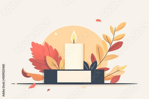 Autumn candle surrounded by fall leaves