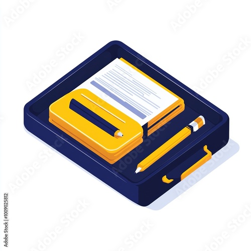 A tray containing stationery items for organization and writing tasks.