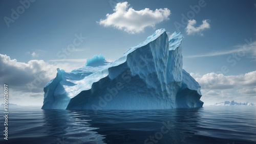 Stunning Iceberg Illustration with Hidden Underwater Depths and Serene Oceanic Atmosphere