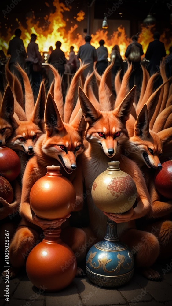 Fototapeta premium red fox, nine tail fox