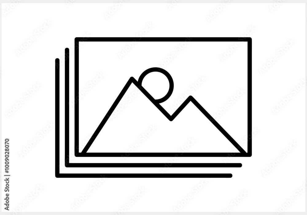 Picture with mountain and sun icon isolated. Photo gallery. Vector stock illustration