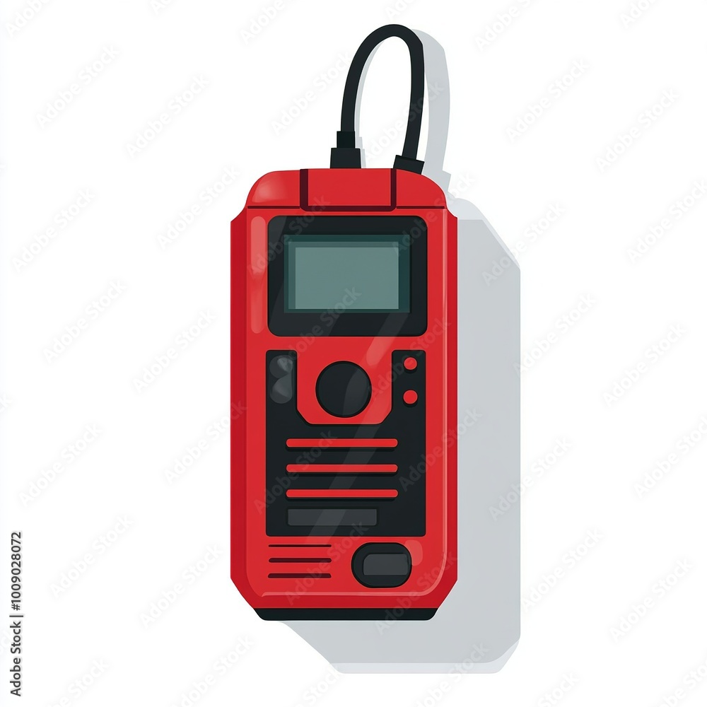 A red multimeter with a digital display, used for measuring electrical values. A red multimeter with a digital display, used for measuring electrical values.