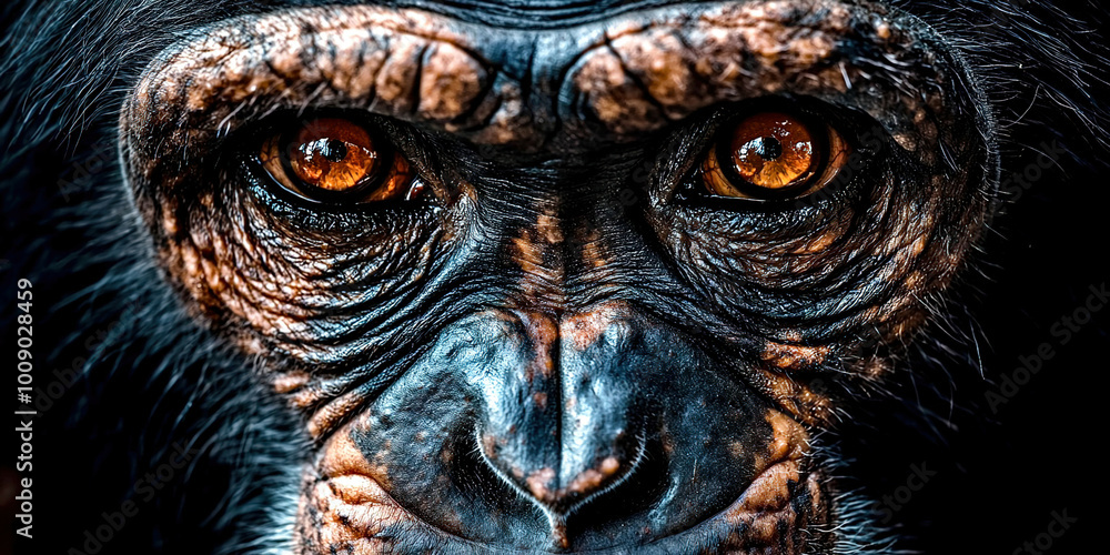 A close up of a monkey's face with a brown nose and black eyes A close up of a monkey's face with a brown nose and black eyes