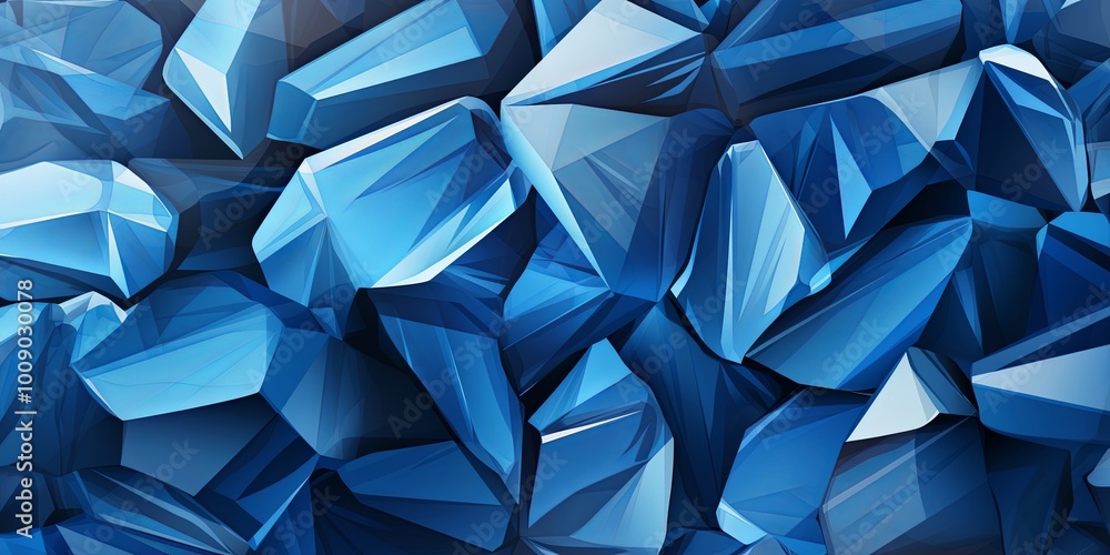 Abstract Geometric Pattern of Interlocking Blue Shapes with Reflective Surfaces Abstract Geometric Pattern of Interlocking Blue Shapes with Reflective Surfaces