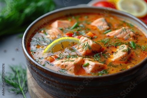 A bowl of vatap, a creamy dish made with bread, shrimp, coconut milk, and ground peanuts, garnished with cilantro