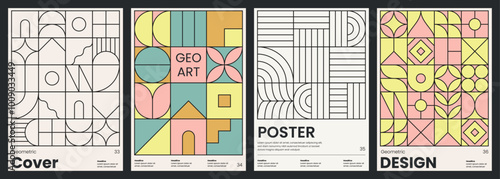 Minimalist covers design. Abstract geometric backgrounds. A4 size print templates with customizable text. Modern layouts with linear patterns for card, poster, brochure, flyer or catalog.