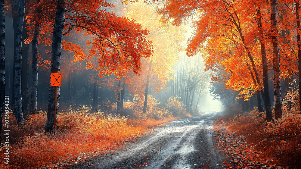 Stylish Autumn Background with a Scenic Road Winding Through a Colorful Forest Stylish Autumn Background with a Scenic Road Winding Through a Colorful Forest