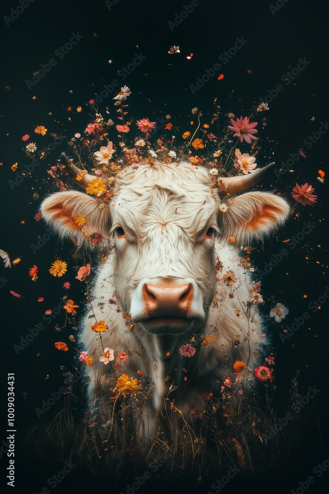 scottish highlander cow in an explosion of flowers christmas style artwork scottish highlander cow in an explosion of flowers christmas style artwork