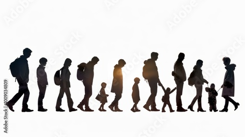 A group of people walking in a line