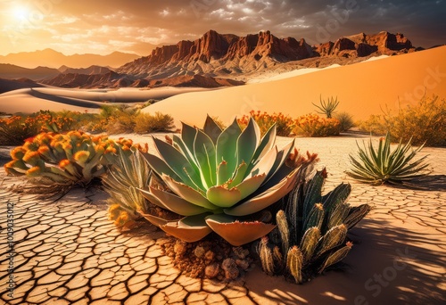 stunning desert landscape reflecting transformative effects climate change dry natural environments eroded soil altered flora, arid, erosion, sand photo