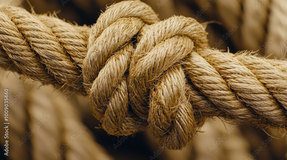 A close-up of a tightly woven natural rope knot, showcasing its texture and craftsmanship. A close-up of a tightly woven natural rope knot, showcasing its texture and craftsmanship.