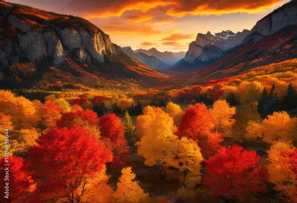 Fototapeta premium stunning landscape showcasing vibrant seasons rich colors natural beauty, autumn, fall, winter, spring, summer, nature, scenery, trees, hills, mountains