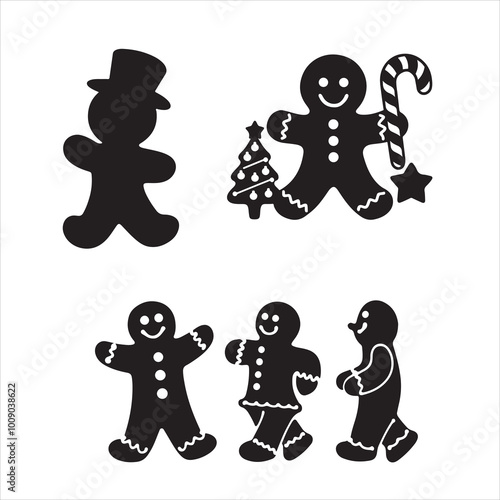 set of gingerbread man vector icon, silhouette