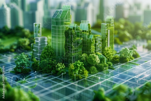 Eco-Friendly Construction: Sustainable Green Building Practices in Architectural Blueprints Digital Concept