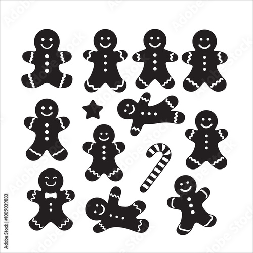 set of gingerbread man vector icon, silhouette