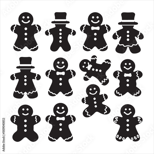 set of gingerbread man vector icon, silhouette