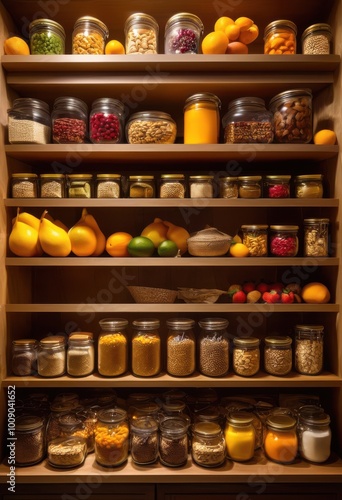 Wallpaper Mural vibrant organized pantry shelf displaying nutritious food items healthy lifestyle, storage, organization, cereals, grains, beans, nuts, seeds, spices Torontodigital.ca
