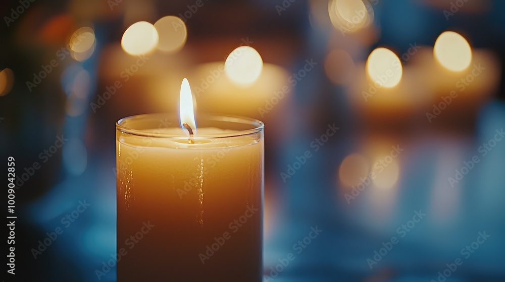 A serene candle emits a warm glow, creating a peaceful ambiance in a softly lit environment. Perfect for relaxation and meditation. A serene candle emits a warm glow, creating a peaceful ambiance in a softly lit environment. Perfect for relaxation and meditation.