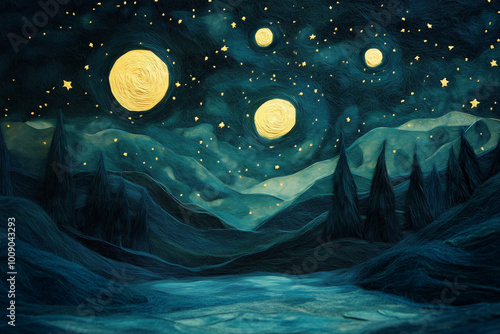 landscape with moon and stars starry night
