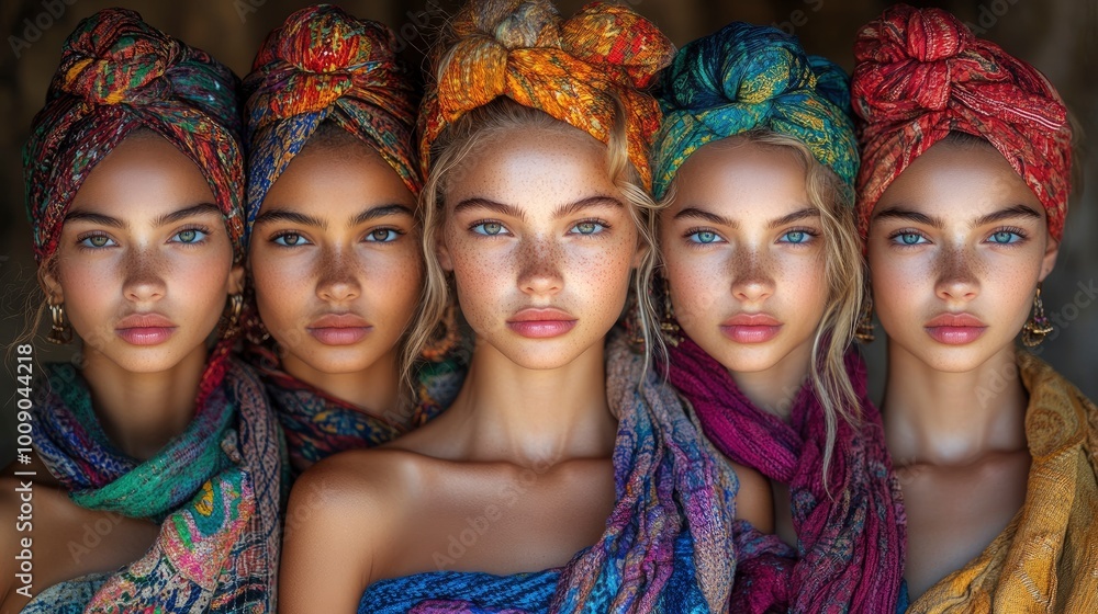 Beautiful Women in Colorful Scarves Beautiful Women in Colorful Scarves